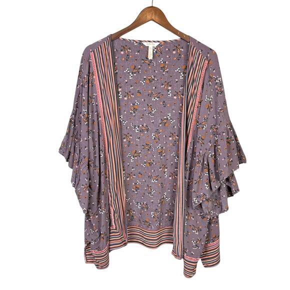 Matilda Jane M/L Along the Way Purple Bird Floral Stripe Print Open Front Kimono - Picture 10 of 13
